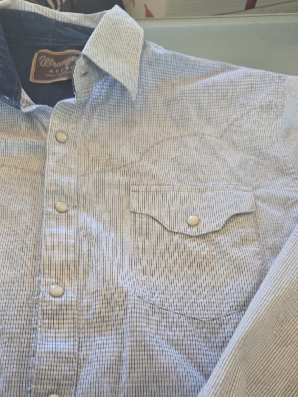 Wrangler Light Blue Check Button-Down Shirt with Dark Blue Accents - Picture 5 of 15